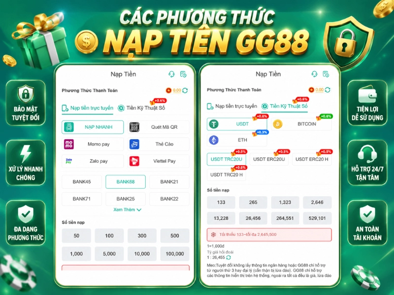 Các Phương Thức Nạp Tiền GG88